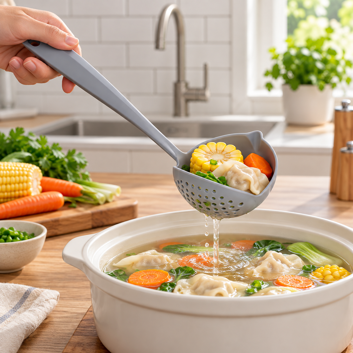 2-in-1 Long Handle Soup Spoon & Strainer