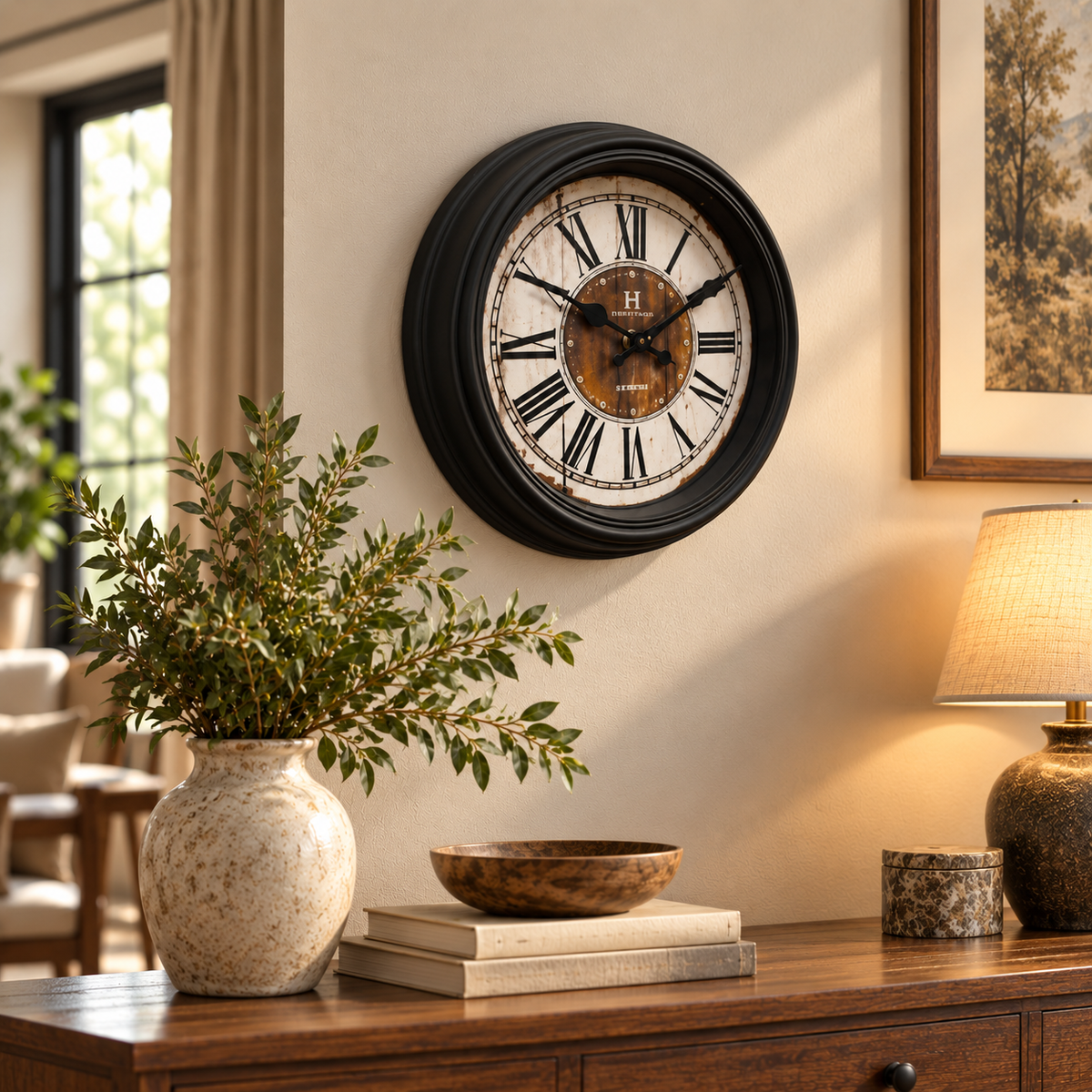 Heritage Vintage Roman Numeral Wall Clock – 10.75 Inch