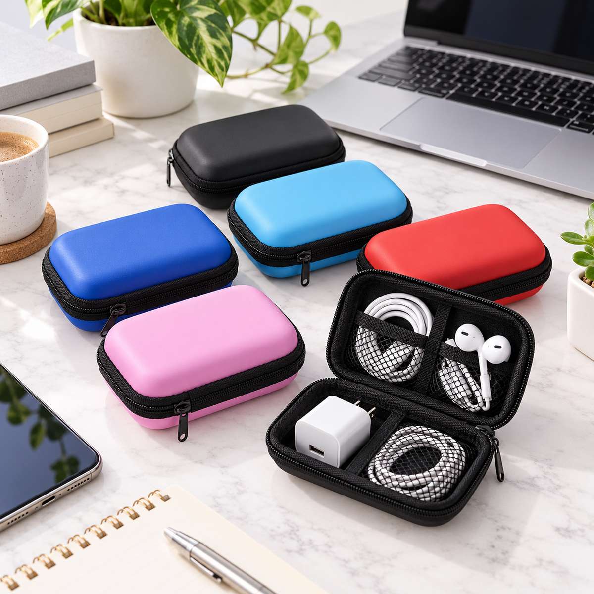 Portable EVA Hard Shell Cable & Earphone Storage Case