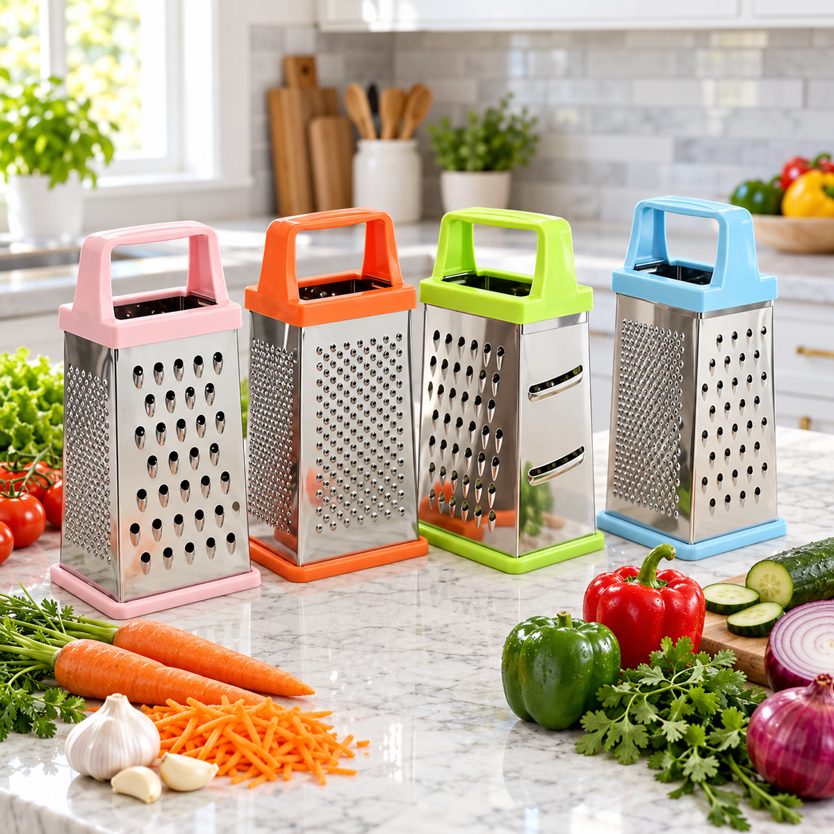 4-Sided Stainless Steel Box Grater with Non-Slip Base