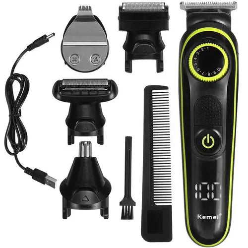 Kemei KM-696 5-in-1 Grooming Kit - All-in-One USB Rechargeable Trimmer Set for Men