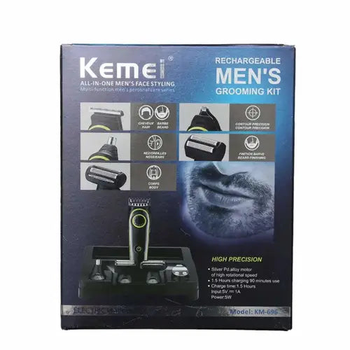 Kemei KM-696 5-in-1 Grooming Kit - All-in-One USB Rechargeable Trimmer Set for Men