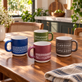 4-Piece Etched Pattern Ceramic Coffee Mug Set