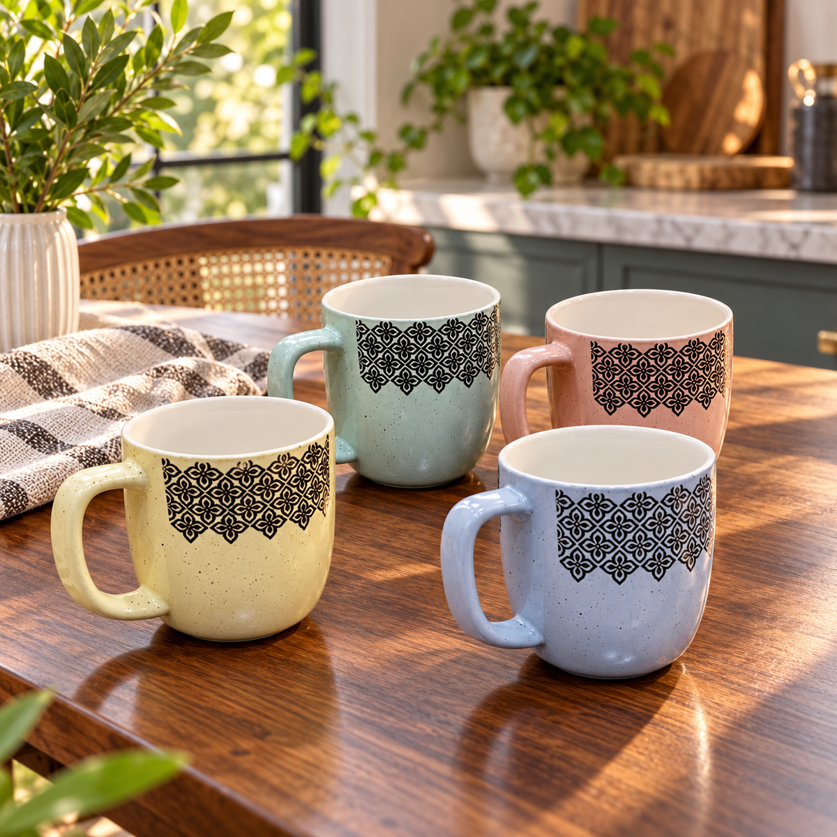 4-Piece Ornamental Ceramic Coffee Mug Set
