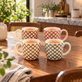 4-Piece Floral Lattice Ceramic Coffee Mug Set