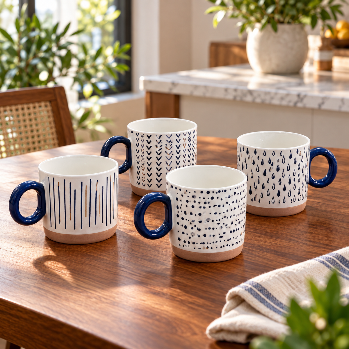 4-Piece Mixed Pattern Ceramic Coffee Mug Set