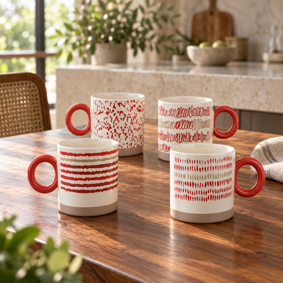 4-Piece Abstract Pattern Ceramic Coffee Mug Set