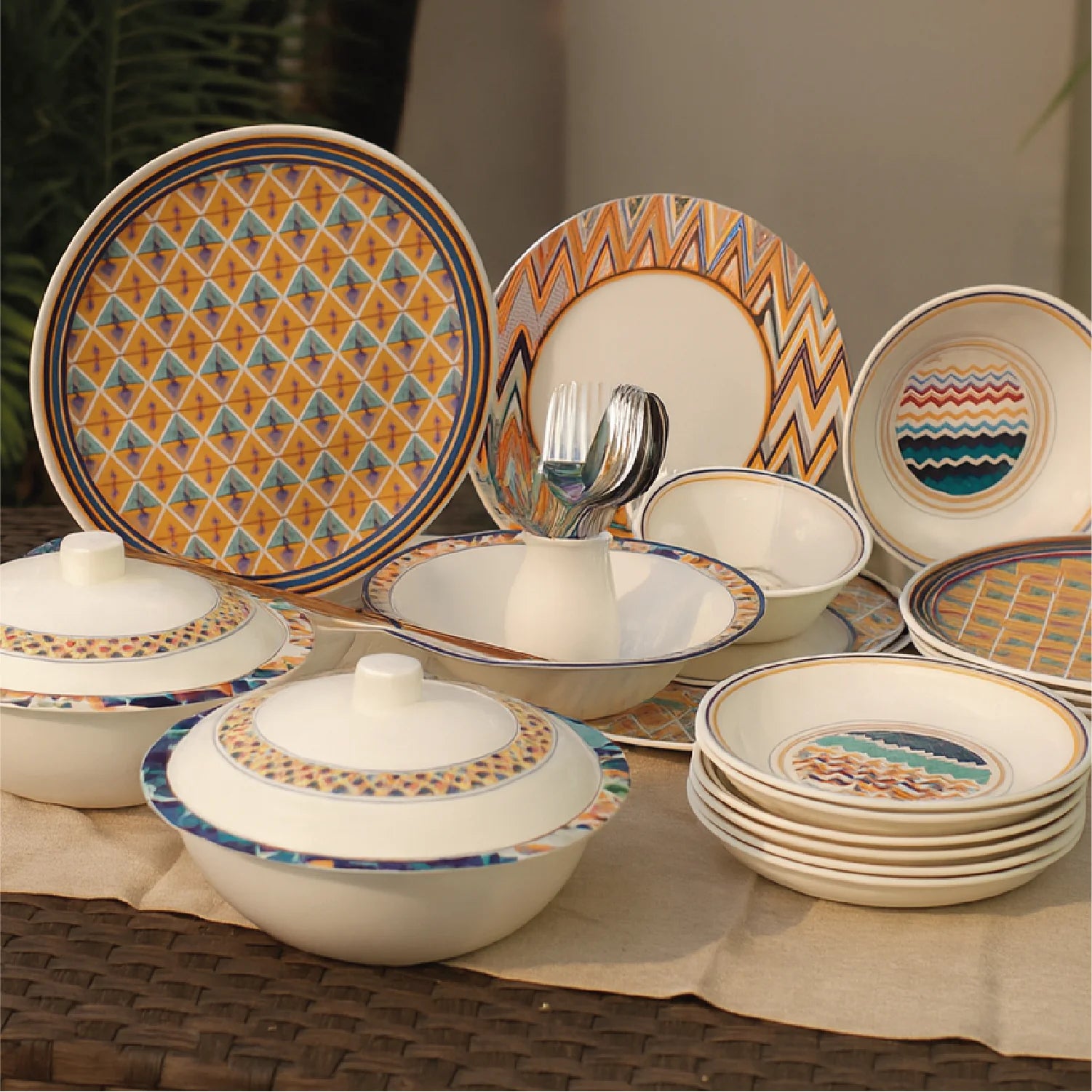 Coloured Chevron Dinner Set - Modern Ceramic Tableware for Everyday Dining & Special Occasions
