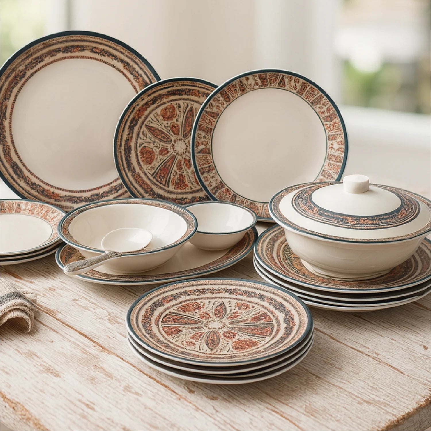 Dinner Set Multi Flora - Elegant Floral Design Ceramic Serving Set for 6