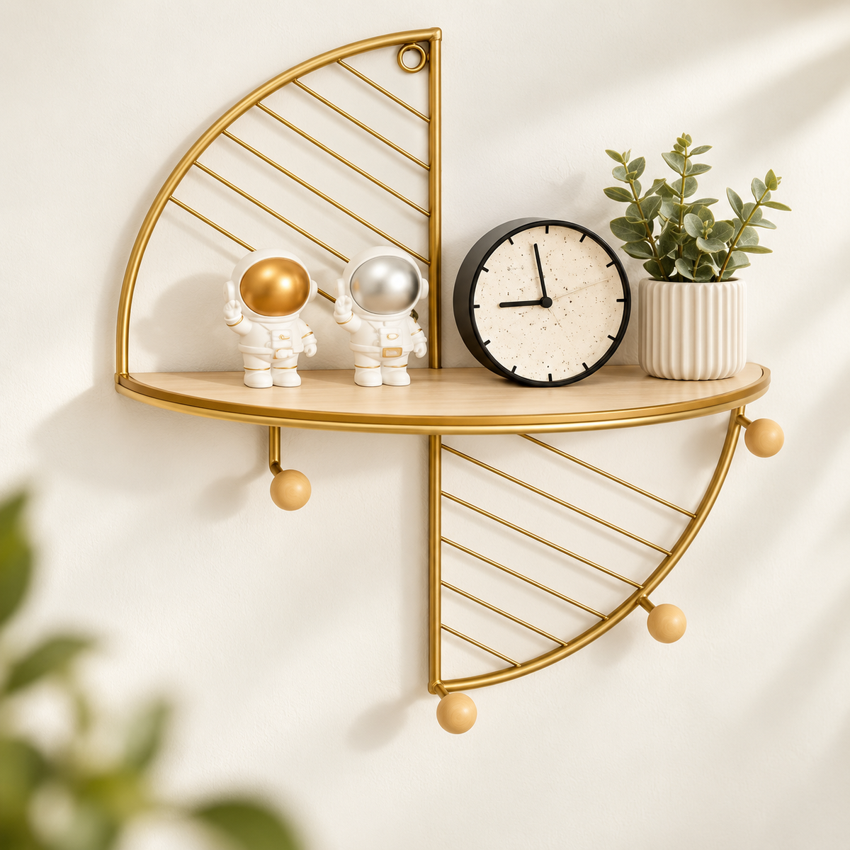 Decorative Half-Round Wall Shelf with Hooks