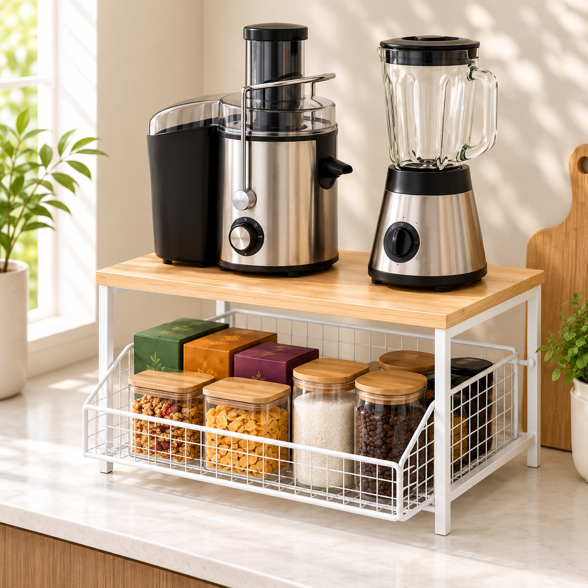 Pull-Out Basket Kitchen Appliance Rack & Countertop Organizer