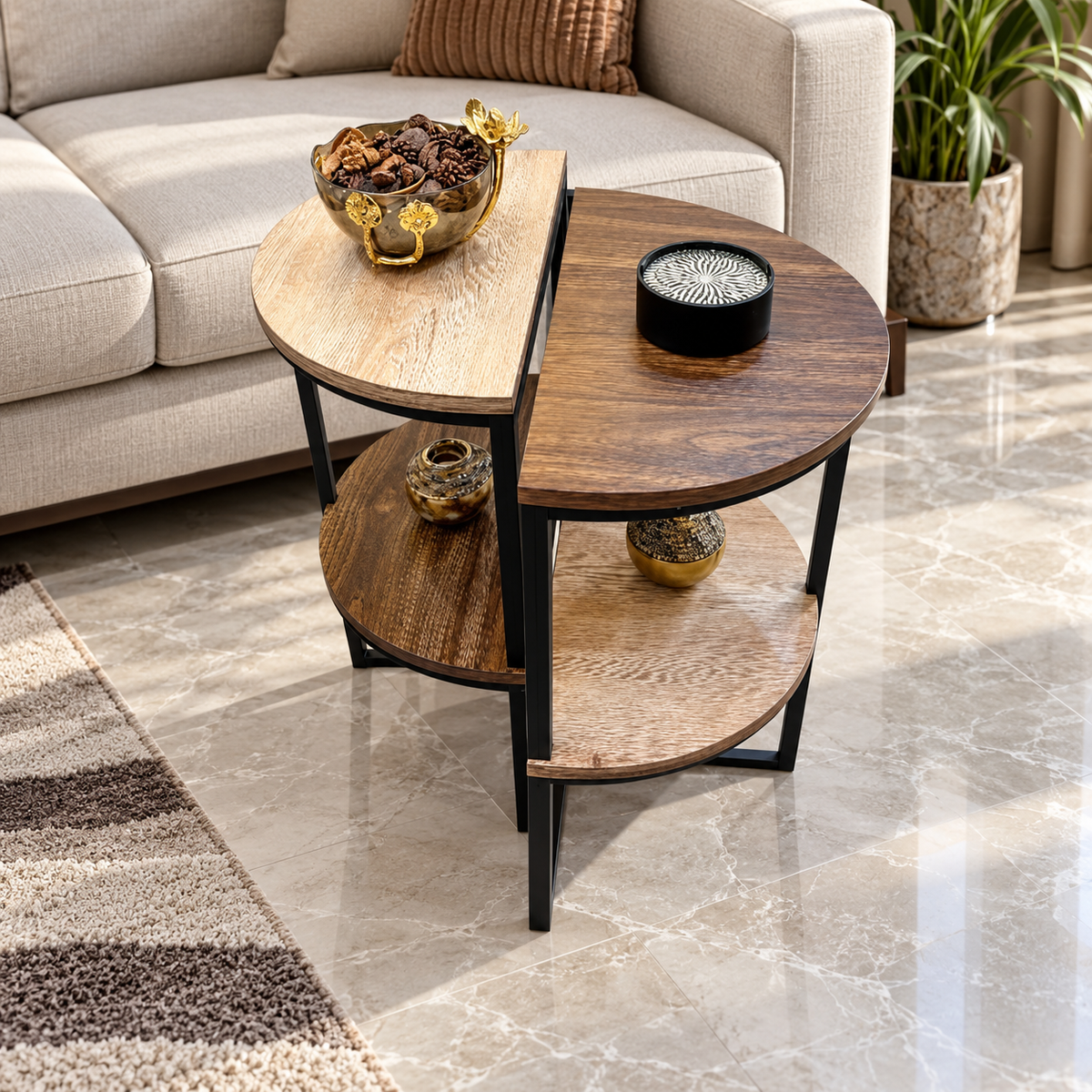 1-Piece Nesting Side Table Set with Storage Shelves