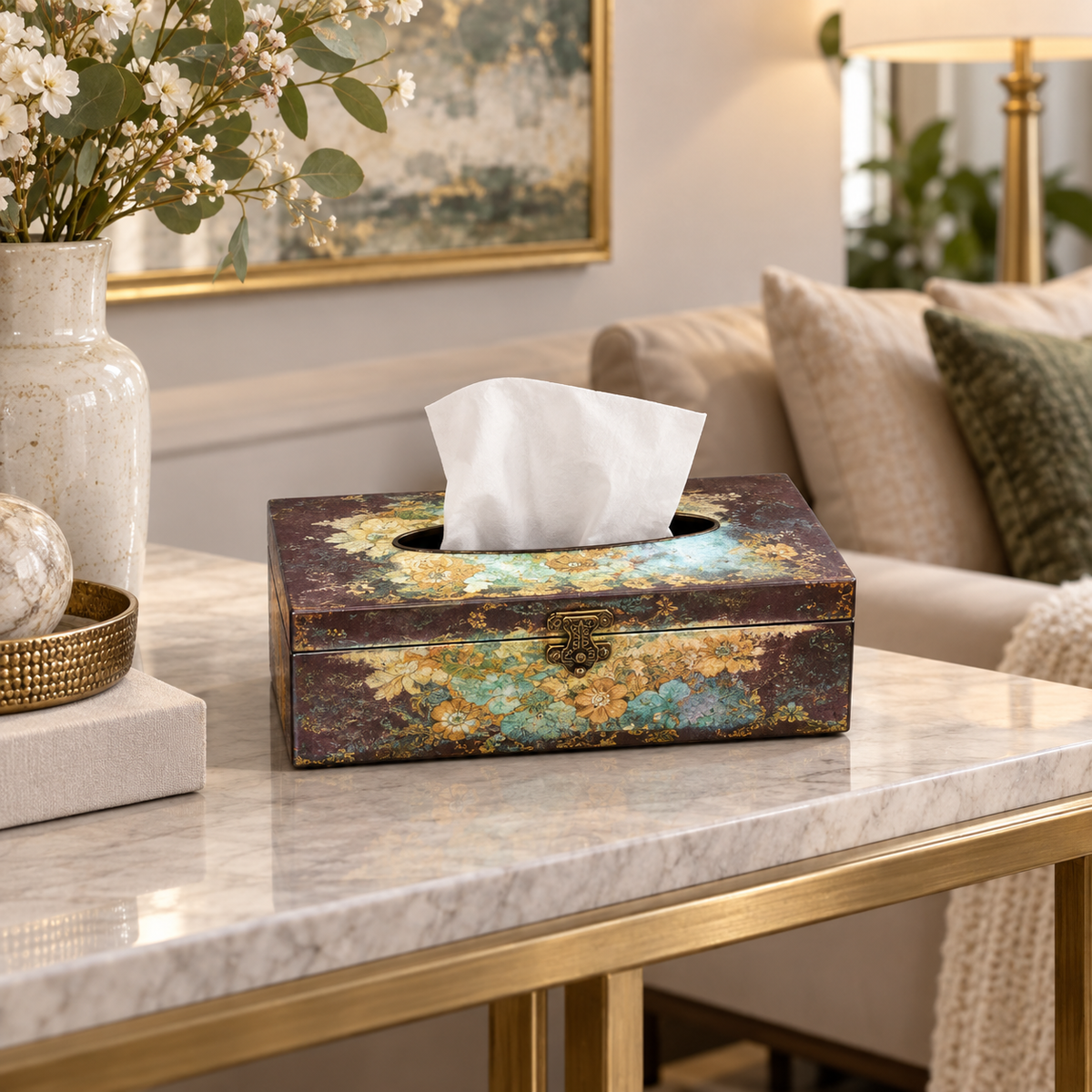 Luxury Ornate Decorative Tissue Box – Vintage Multicolour Tissue Holder