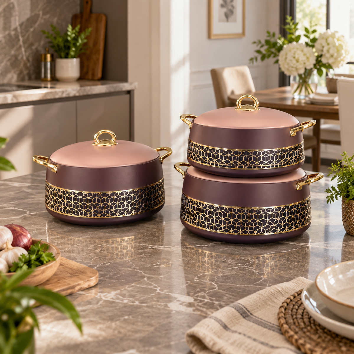 Luxury Pink & Purple Insulated Hot Pot Set – 3 Pieces