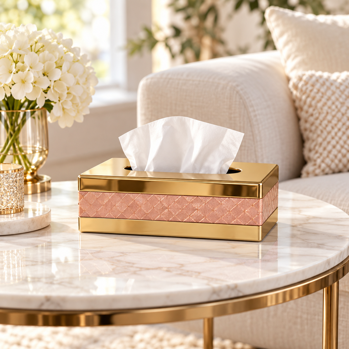 Luxury Quilted-Panel Tissue Box Cover
