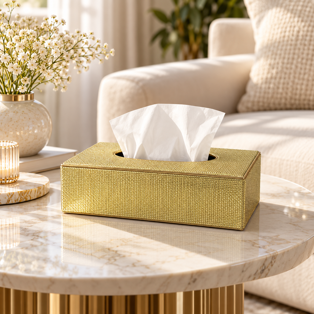 Elegant Metallic-Texture Tissue Box Cover