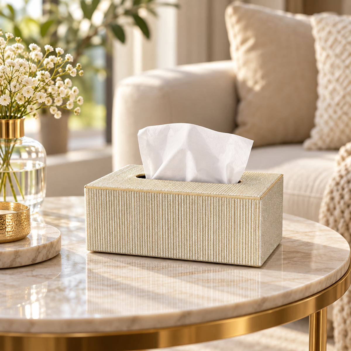 Compact Ribbed Tissue Box Cover
