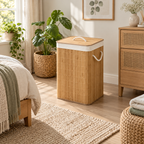 Premium Bamboo Laundry Hamper with Lid & Rope Handles