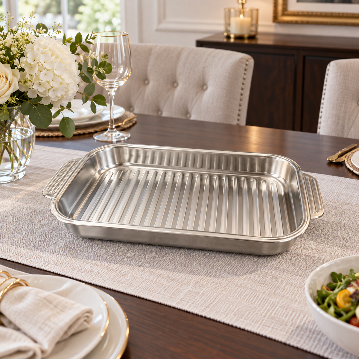 Premium Rectangular Metal Serving Dish Without Lid – 38×23×6cm