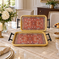 Luxury Red Persian Pattern Serving Tray Set with Handles – 2 Pieces
