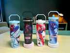 Superhero Print Stainless Steel Tumbler with Straw & Handle - 30oz