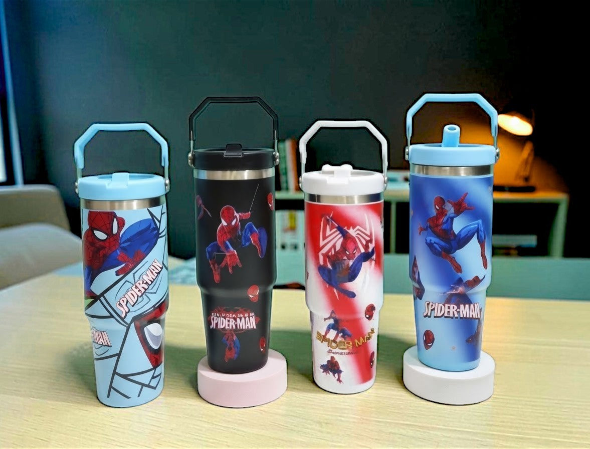 Superhero Print Stainless Steel Tumbler with Straw & Handle - 30oz