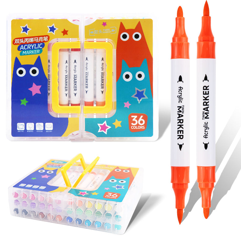 Dual Tip Acrylic Brush Markers Set (12, 24, 36 Colors) – Works on Glass, Rock, Wood & Paper | Kidzermania