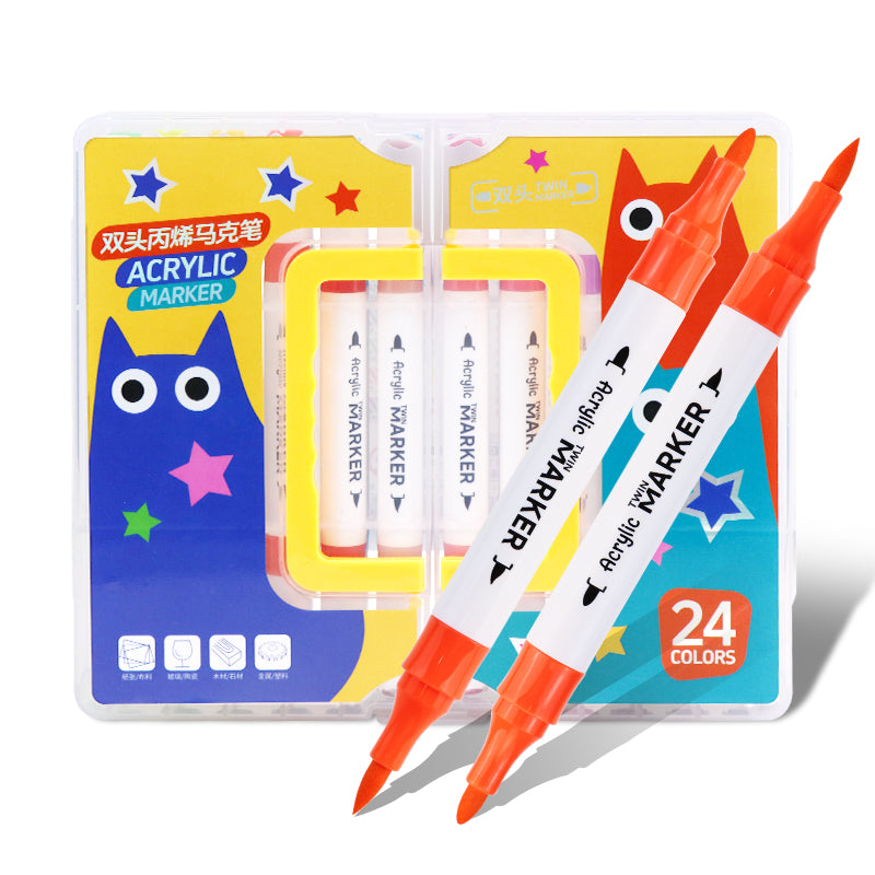 Dual Tip Acrylic Brush Markers Set (12, 24, 36 Colors) – Works on Glass, Rock, Wood & Paper | Kidzermania