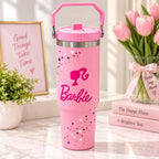 Glam Star Print Stainless Steel Tumbler with Straw & Handle - 30oz