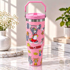 Tom and Jerry Print Stainless Steel Tumbler with Straw & Handle - 30oz