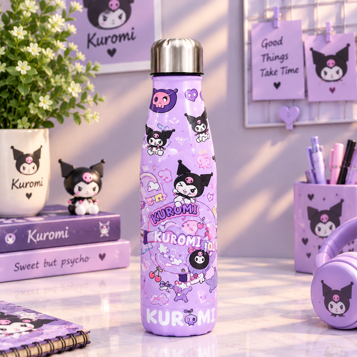 Kuromi Insulated Water Bottle for Girls | Stainless Steel Hot & Cold Bottle (500ml)