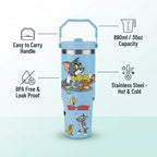 Tom and Jerry Print Stainless Steel Tumbler with Straw & Handle - 30oz