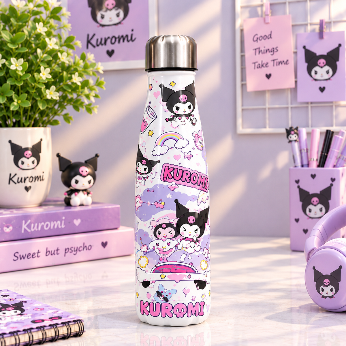Kuromi Insulated Water Bottle for Girls | Stainless Steel Hot & Cold Bottle (500ml)