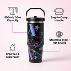 Glam Star Print Stainless Steel Tumbler with Straw & Handle - 30oz