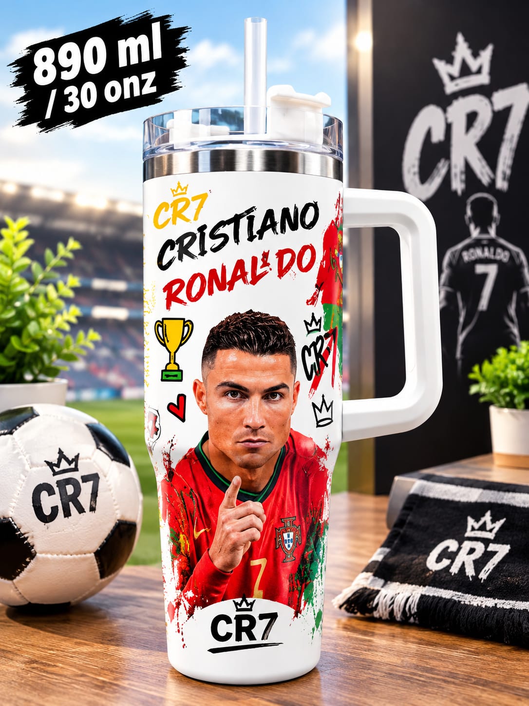 Ronaldo Messi Football Star Print Stainless Steel Tumbler - 30oz