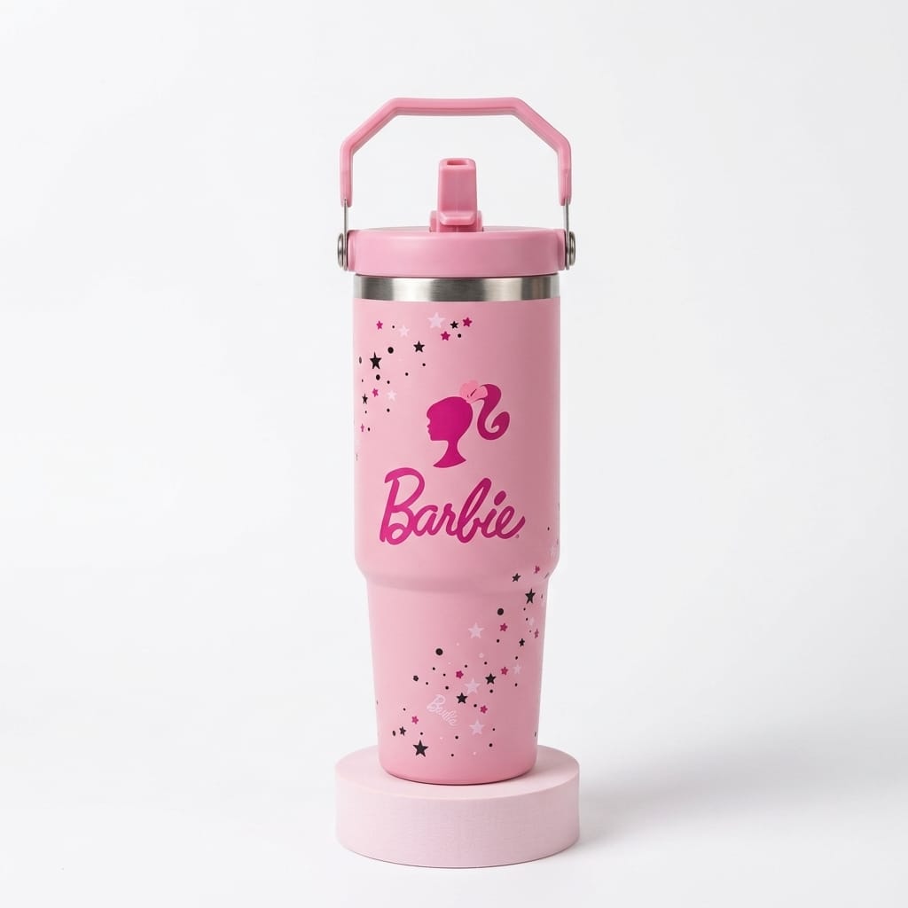 Glam Star Print Stainless Steel Tumbler with Straw & Handle - 30oz