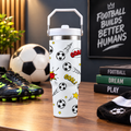 Football Goal Print Stainless Steel Tumbler with Straw & Handle - 30oz