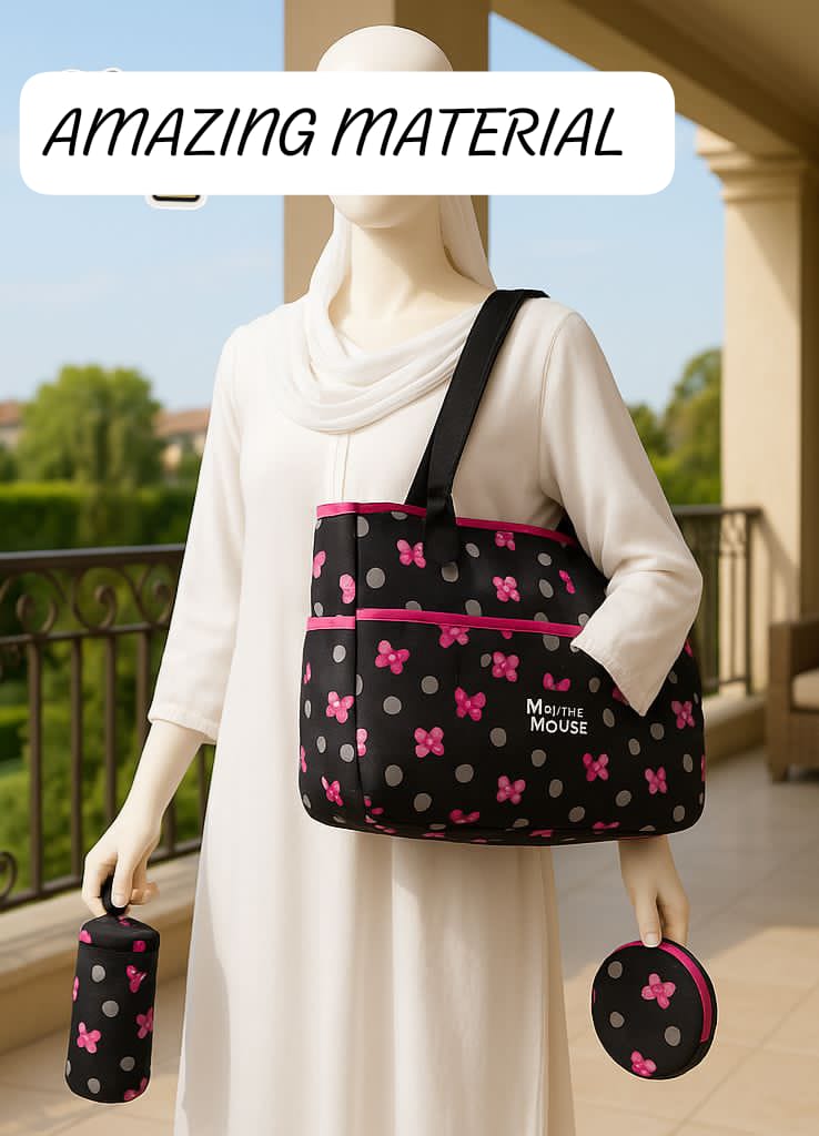 Disney Minnie Mouse Baby Diaper Bag with Changing Mat, Storage Pouch & Bottle Case