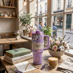 Floral Stanley Style Quencher Tumbler 40oz – Lavender Blossom Stainless Steel Travel Mug with Handle