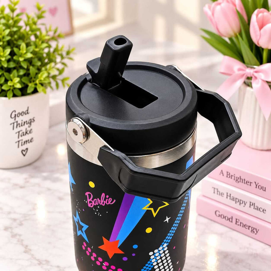 Glam Star Print Stainless Steel Tumbler with Straw & Handle - 30oz