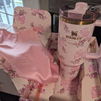 Pink Bow & Floral Tumbler with Handle, Straw & Gift Box | Insulated Stainless Steel (Limited Edition)