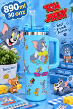 30 oz (890 ml) Tom n Jerry Tumbler with Handle & Straw Lid | Insulated Tumbler for Kids & Teens
