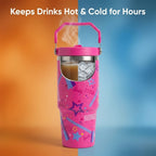 Glam Star Print Stainless Steel Tumbler with Straw & Handle - 30oz