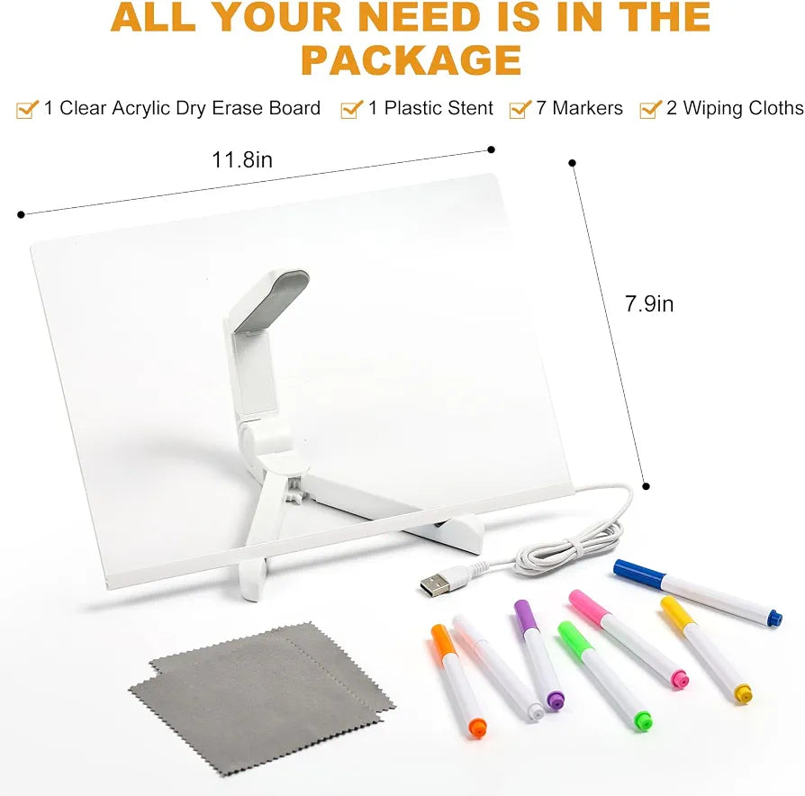7 Color LED Note Board for Kids  Acrylic Drawing & Message Board with 7 Markers