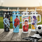 Ronaldo Messi Football Star Print Stainless Steel Tumbler - 30oz