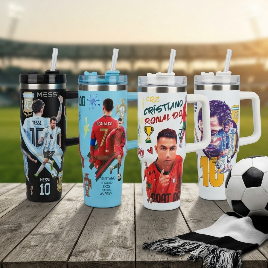 Ronaldo Messi Football Star Print Stainless Steel Tumbler - 30oz