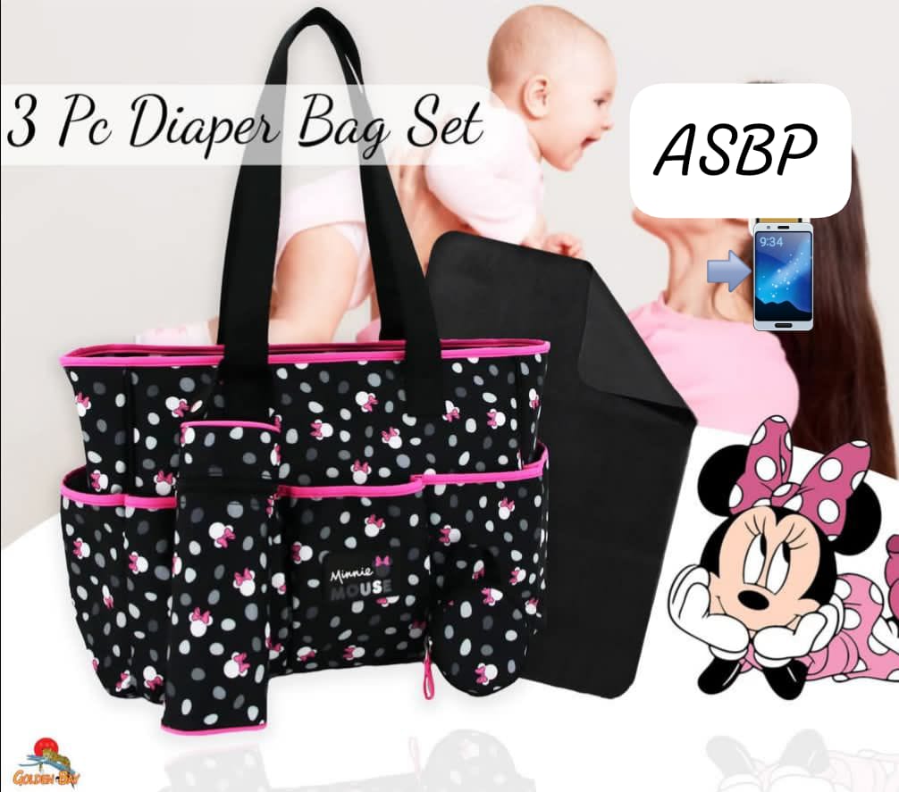 Disney Minnie Mouse Baby Diaper Bag with Changing Mat, Storage Pouch & Bottle Case