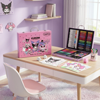 Kuromi 128-Pcs Kids Art Set - Cute Drawing & Painting Color Kit with Metal Carry Case