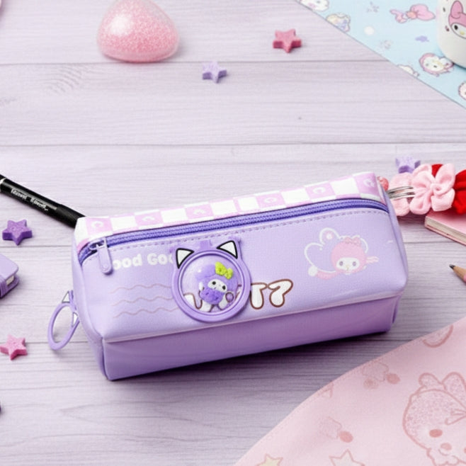 Kawaii Sanrio-Themed Aesthetic Pencil Pouch – Large Capacity School Stationery Organizer for Girls (Pink, Blue, Purple)