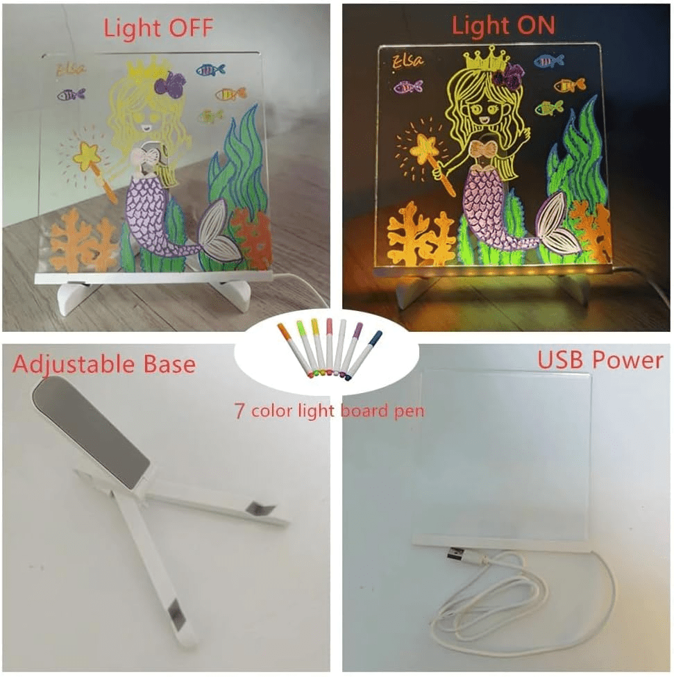 7 Color LED Note Board for Kids  Acrylic Drawing & Message Board with 7 Markers